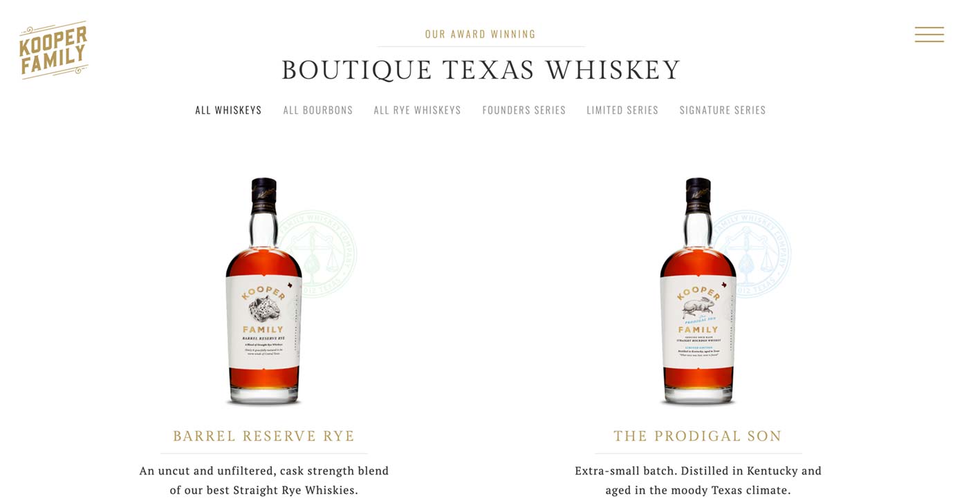 Kooper Family Award Winning Texas Whiskeys